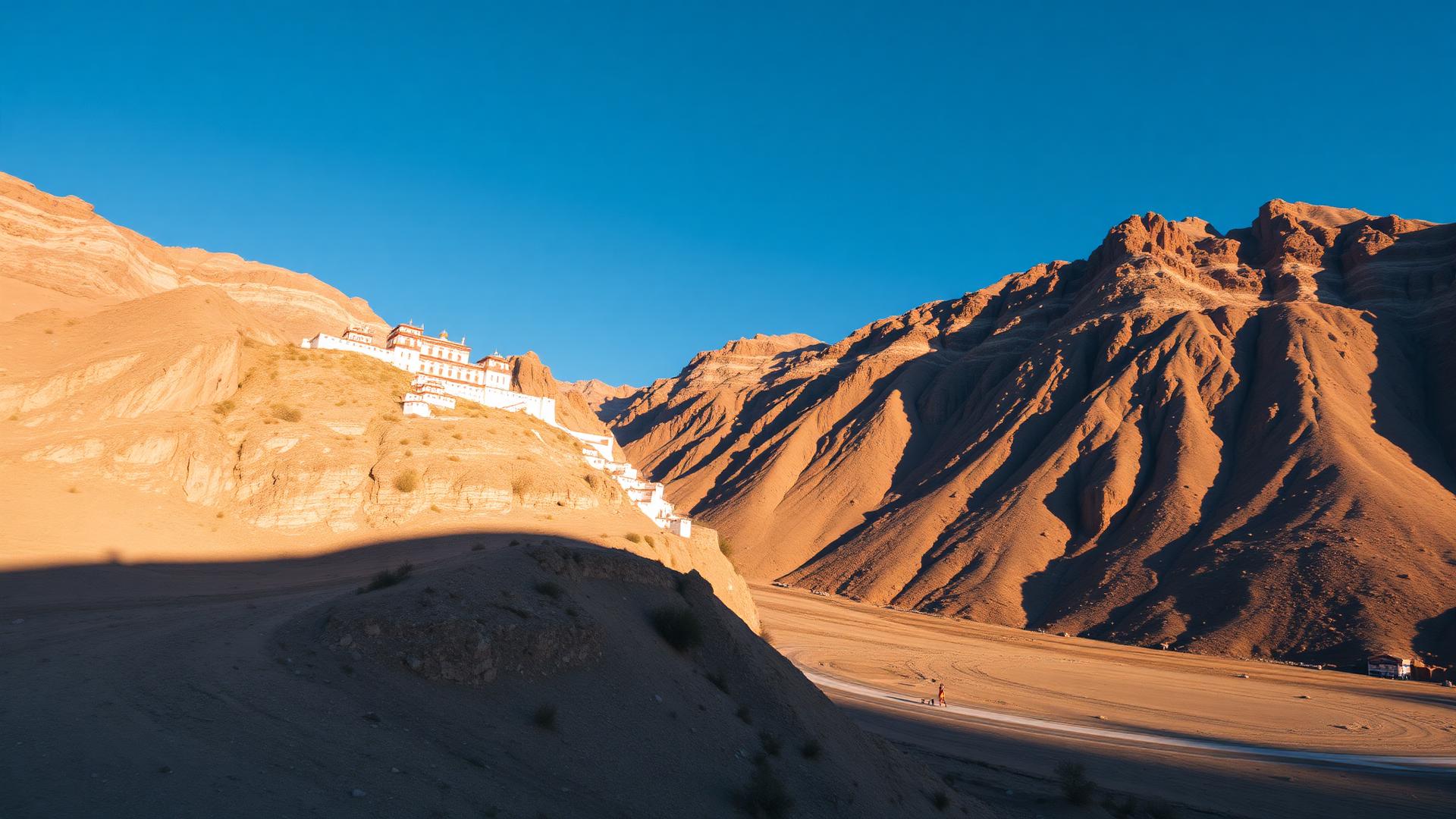 Cliffside monastery above the cold desert valley of Spiti, Himachal Pradesh