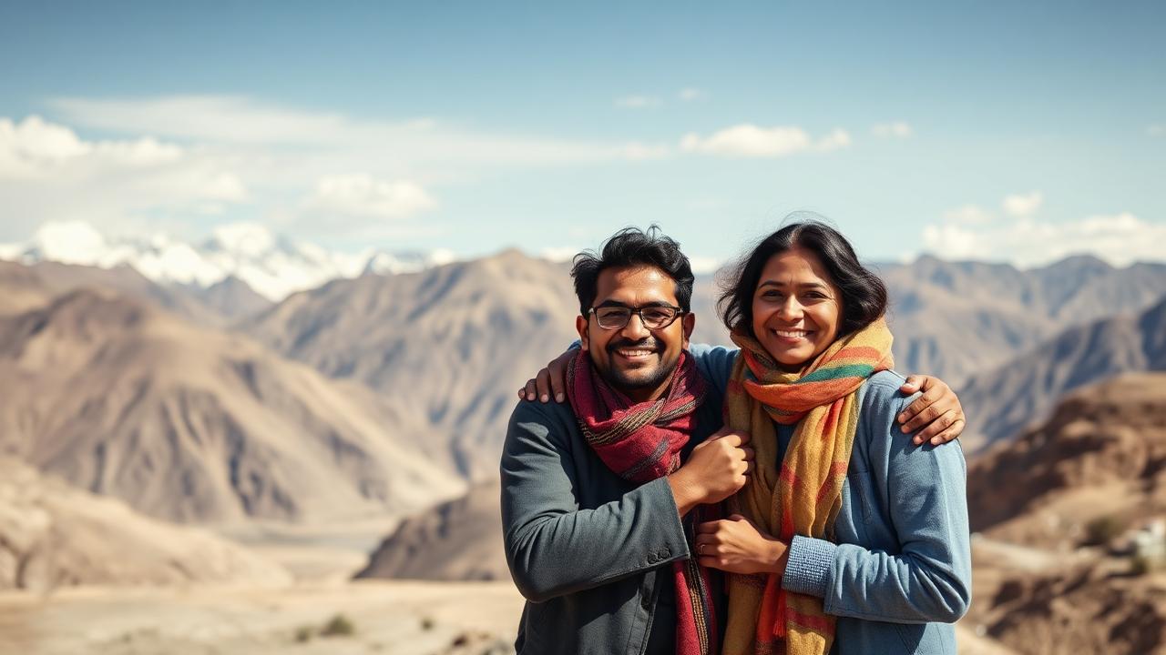 Travellers photographed together at a Spiti Valley viewpoint